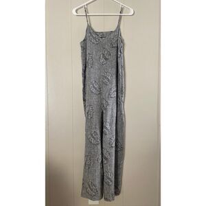 Corey Lynn Calter Jumpsuit Small • Gray Botanical Leaf Print • Wide Leg Linen Bl
